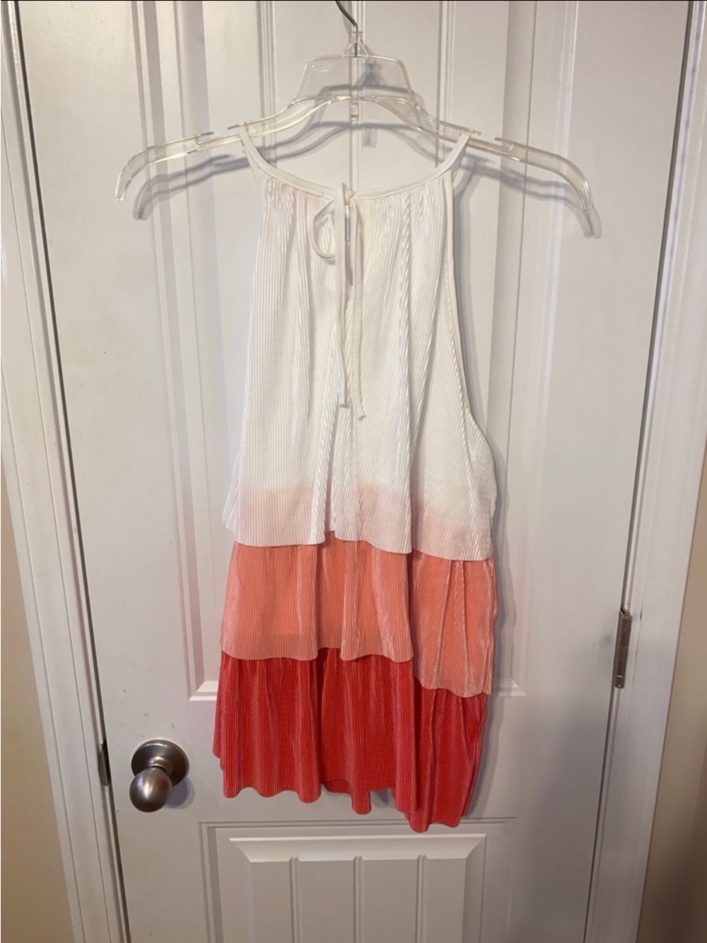 NWOT Womens Tiered Halter Dress in White and Coral Shades
